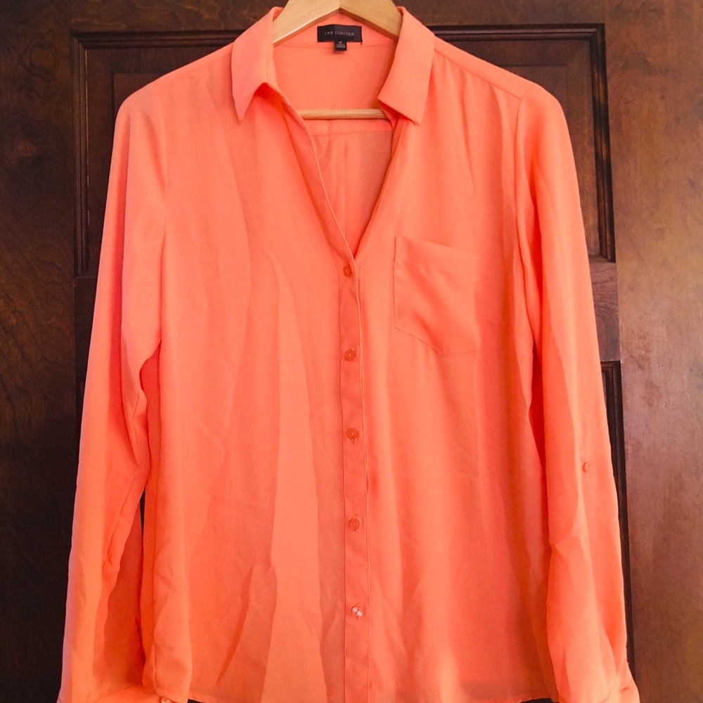 Bright creamsicle faux-silk blouse by The Limited